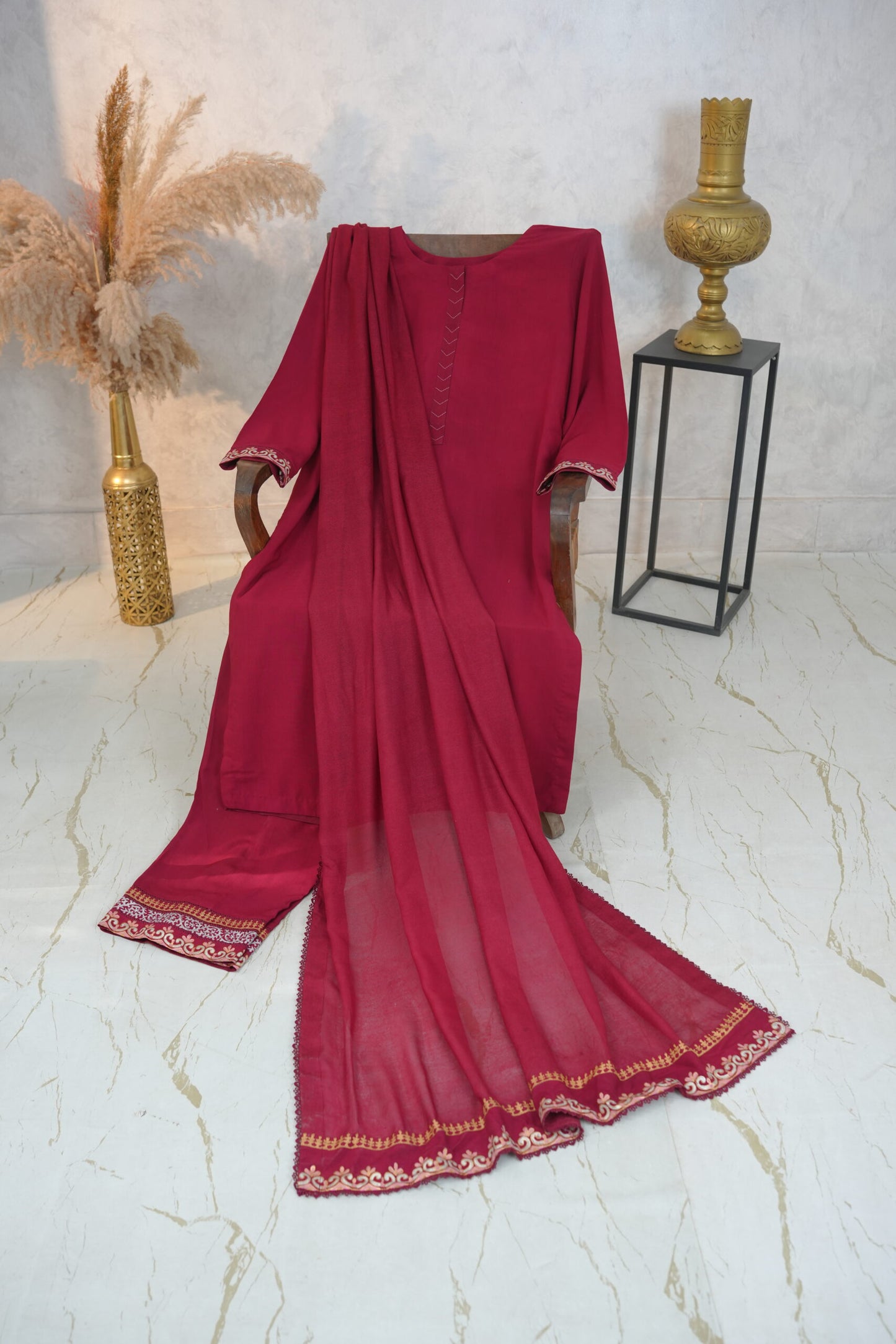 Zarif Blockprint Set Deep Maroon