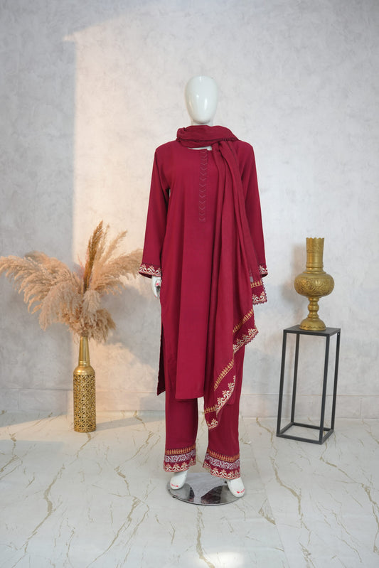 Zarif Blockprint Set Deep Maroon