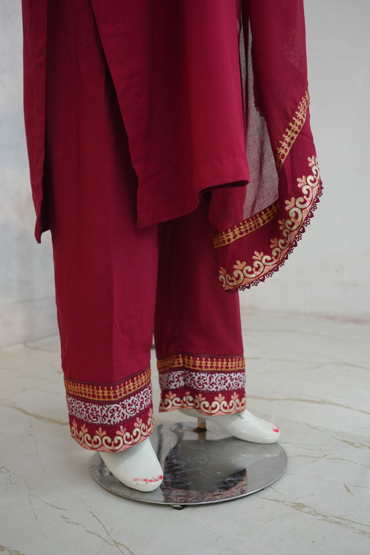 Zarif Blockprint Set Deep Maroon