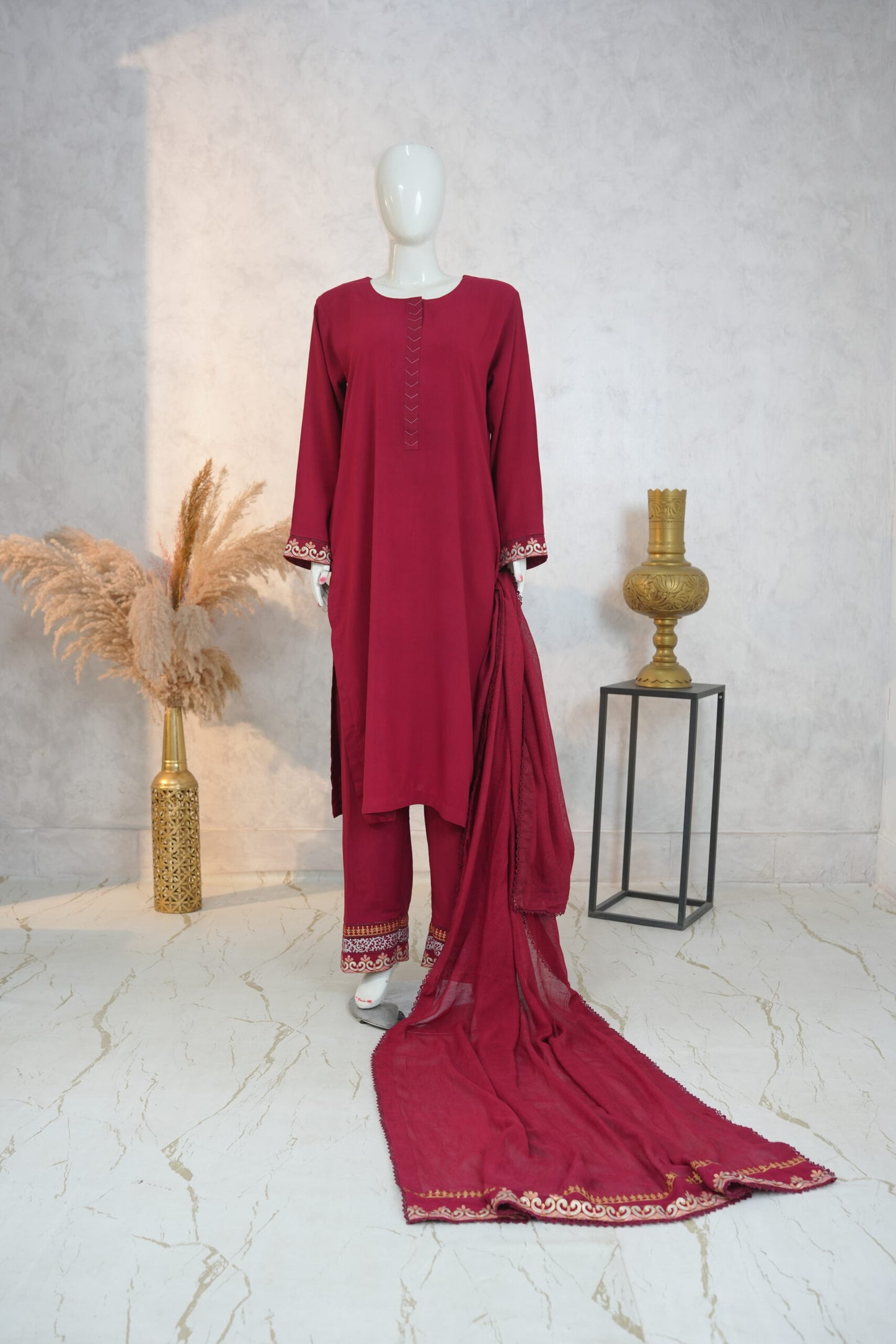 Zarif Blockprint Set Deep Maroon