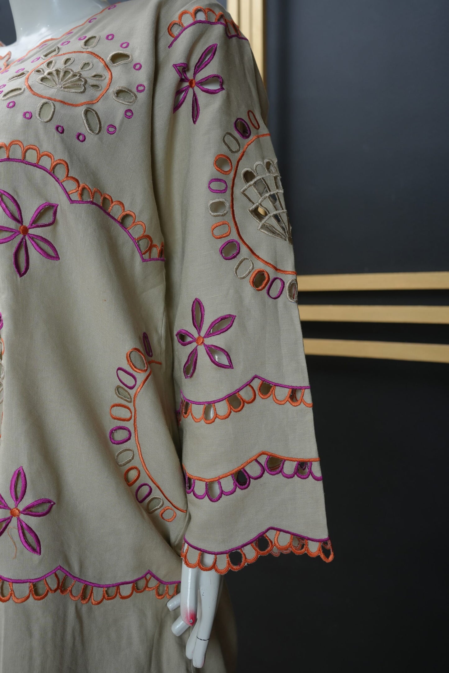 Zarif Schiffli Long Shirt  Soft Beige