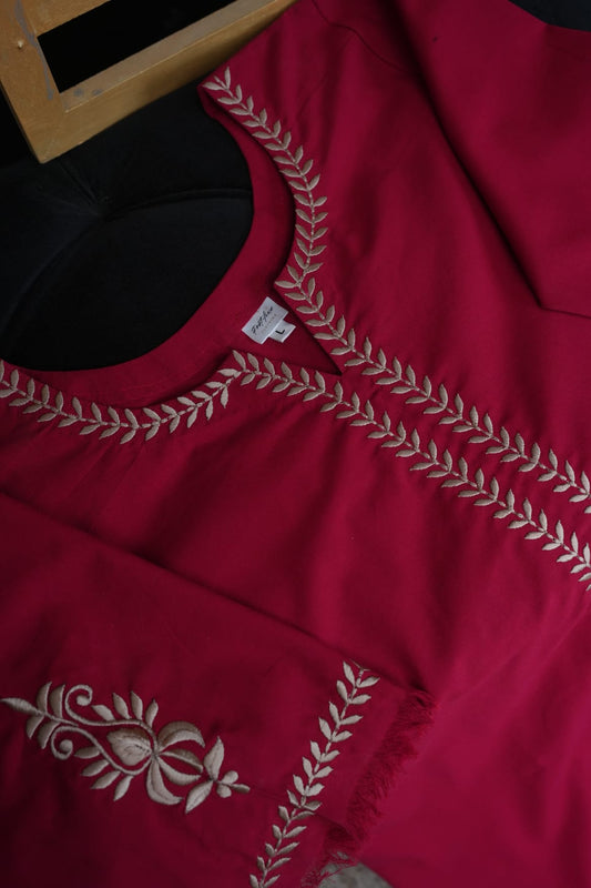 Zarif Long Kaftan Cherry Red