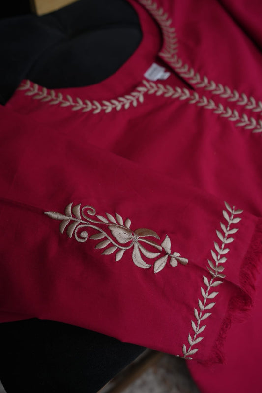Zarif Long Kaftan Cherry Red