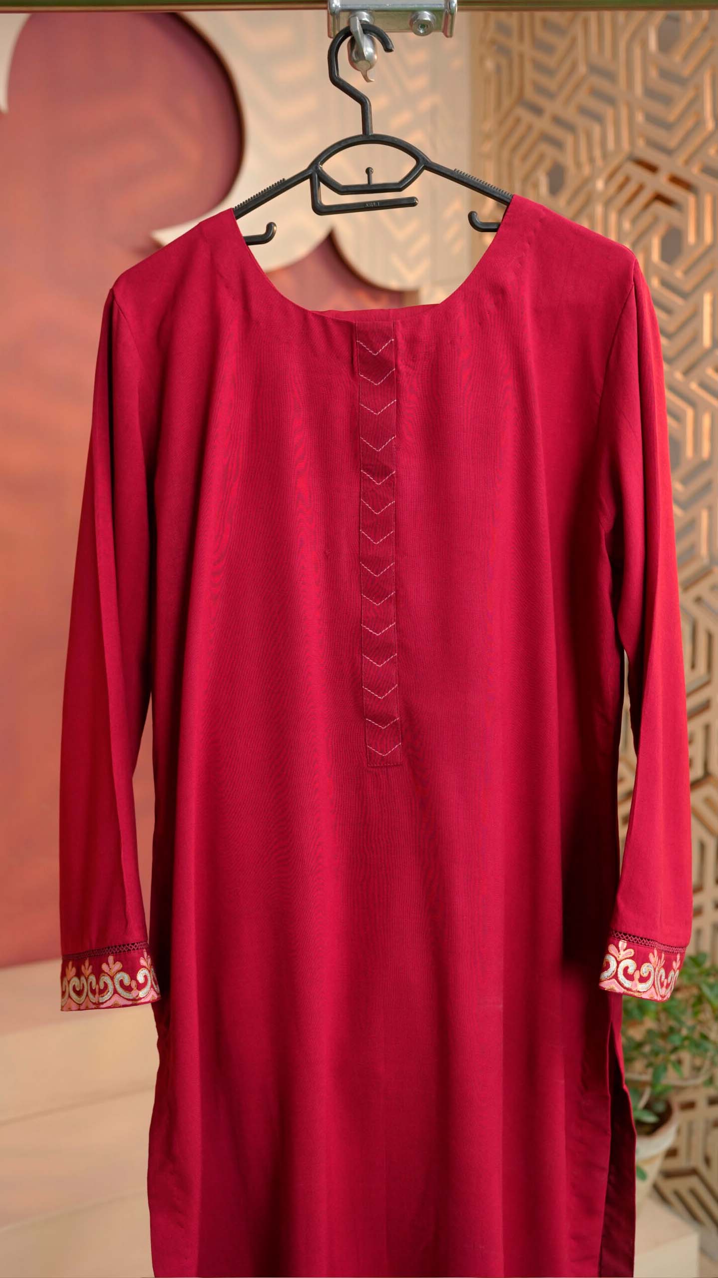 Zarif Blockprint Set Deep Maroon