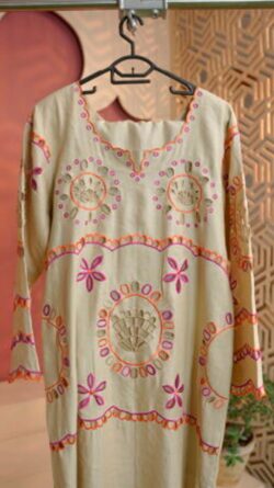 Zarif Schiffli Long Shirt  Soft Beige