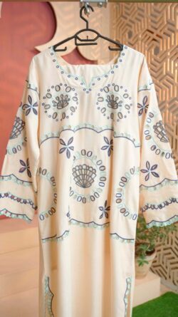 Zarif Schiffli Long Shirt  Ivory Blue